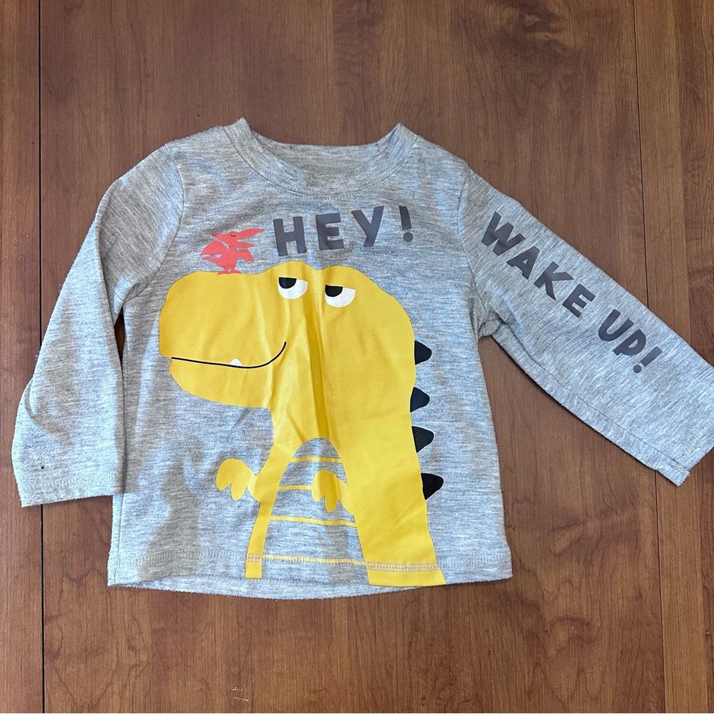 18 months toddler boy - gray dinosaur wake up long sleeve tee